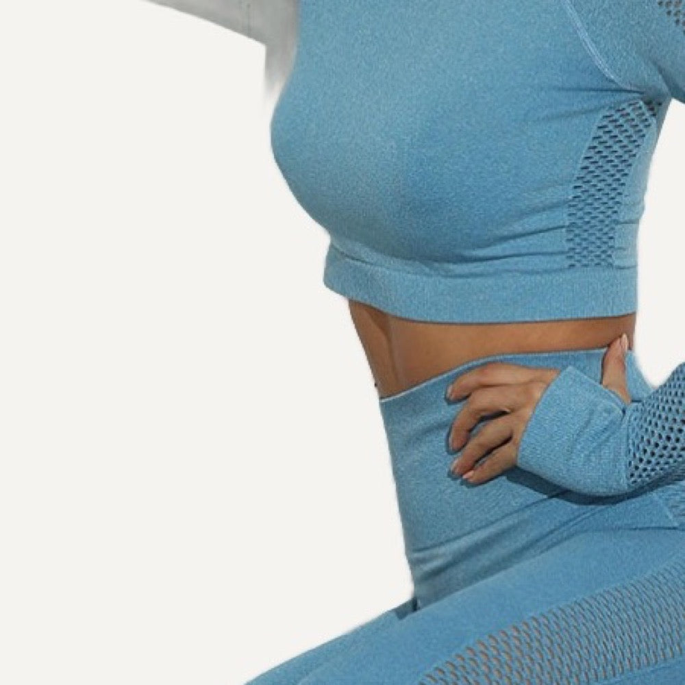 Panelled Long Sleeve Crop Top and Leggings Set - detail