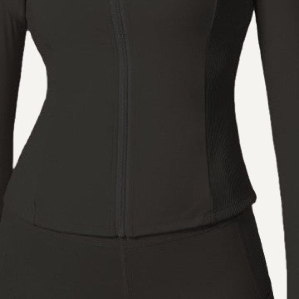 Stand-Collar Zip-Up Workout Jacket with Thumbholes - detail
